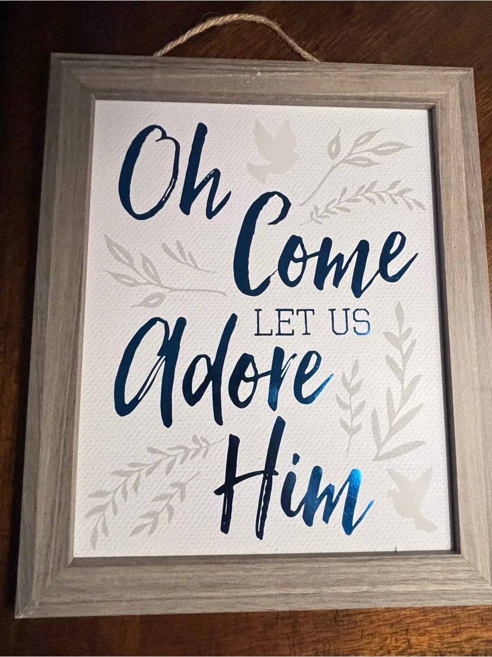 Oh Come Let Us Adore Him Blue and Gray Wall Art